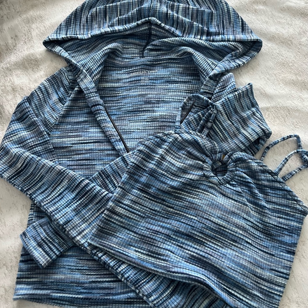 American Eagle Outfitters Blue Patterned Hoodie